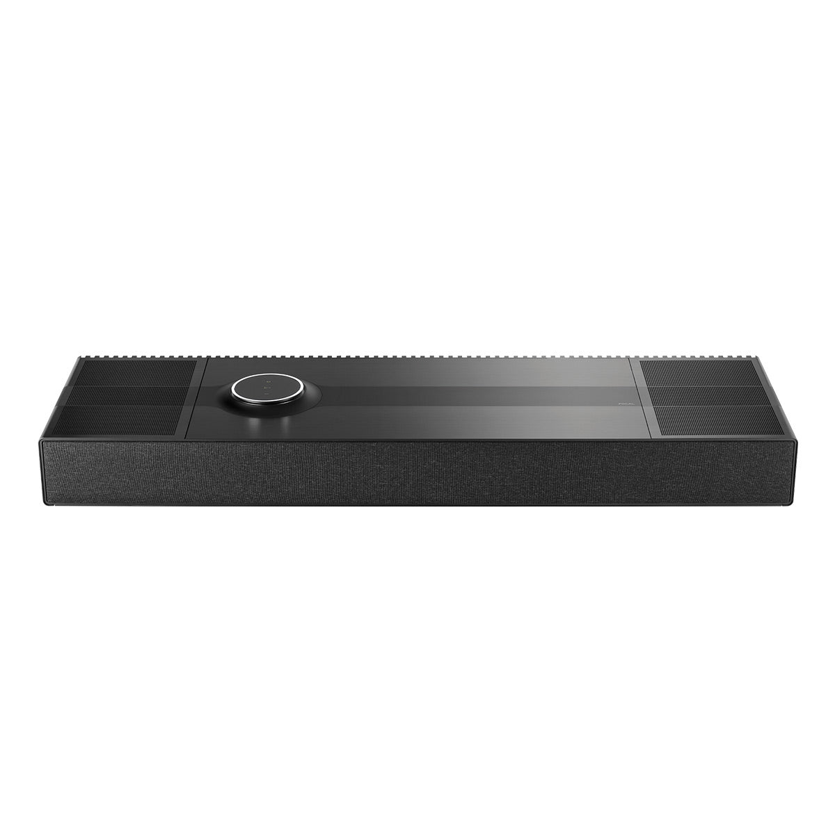 Black rectangular wireless speaker with fabric front grille and top-mounted rotary dial