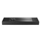 Black rectangular wireless speaker with fabric front grille and top-mounted rotary dial