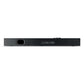 Black soundbar with vertical ridges, rear bass port, and connection panel
