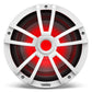 White marine subwoofer with red RGB lighting and a multi-spoke grille