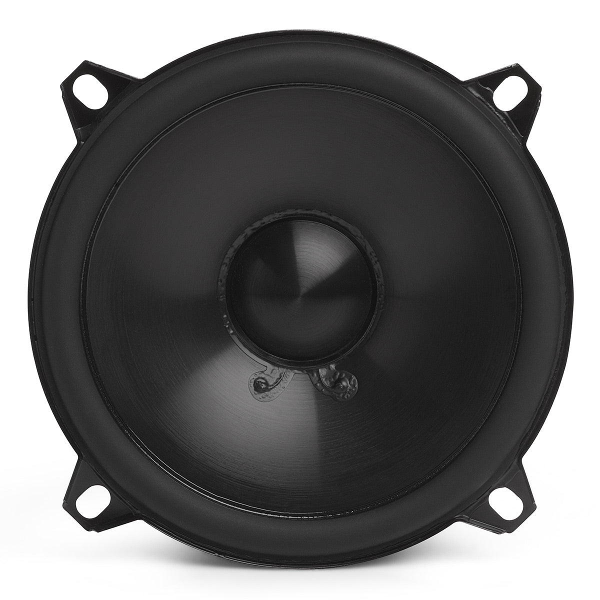 Black coaxial car speaker with a central tweeter and four mounting tabs