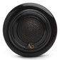 Black round car speaker with a perforated mesh grille and copper-colored logo
