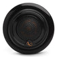 Black round car speaker with a perforated grille and copper-colored logo
