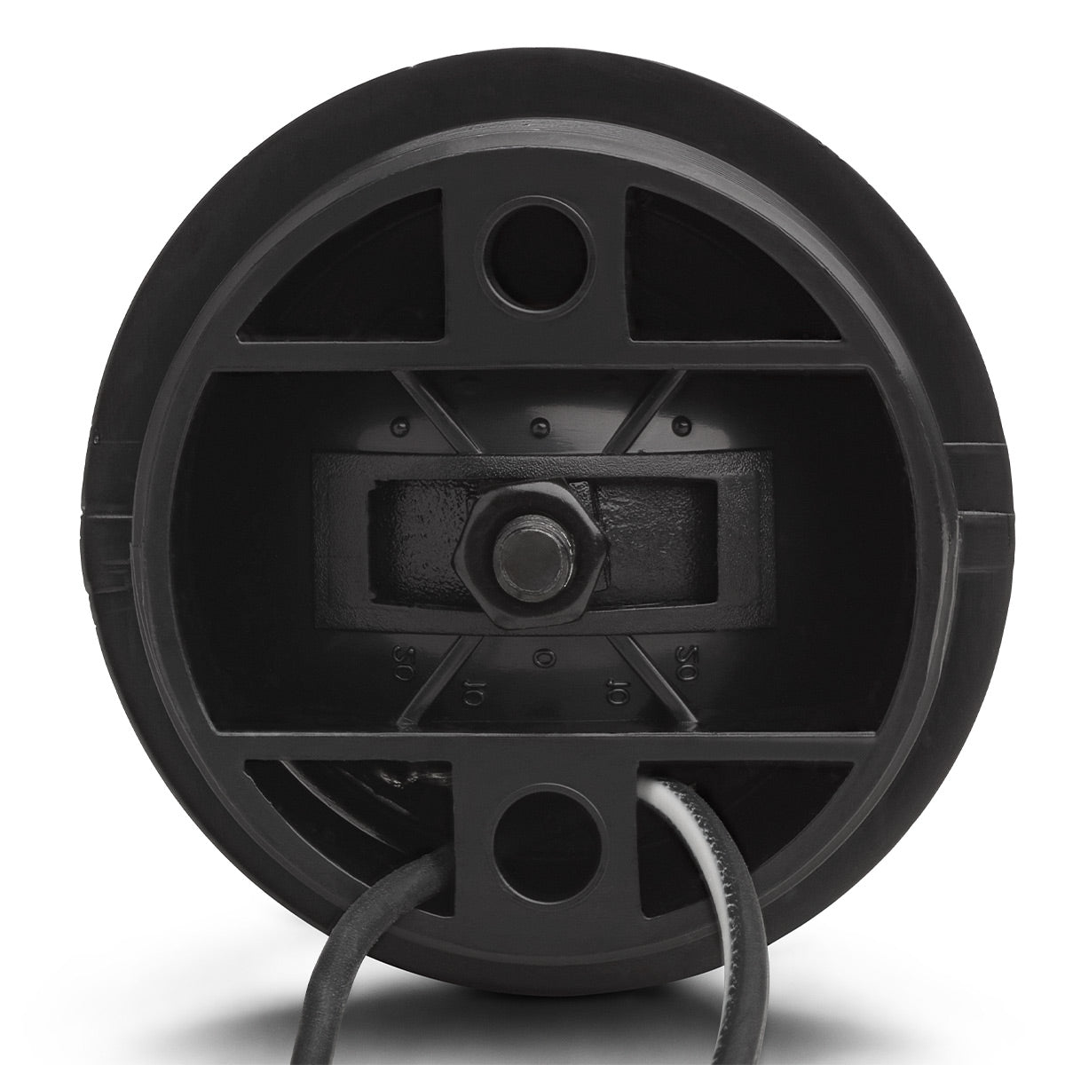 Black oval car speaker with a central tweeter and integrated wiring