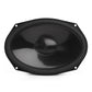 Black oval car speaker with a glossy cone and four mounting holes