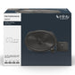 Black oval car speaker with a separate tweeter and crossover on a dark blue box
