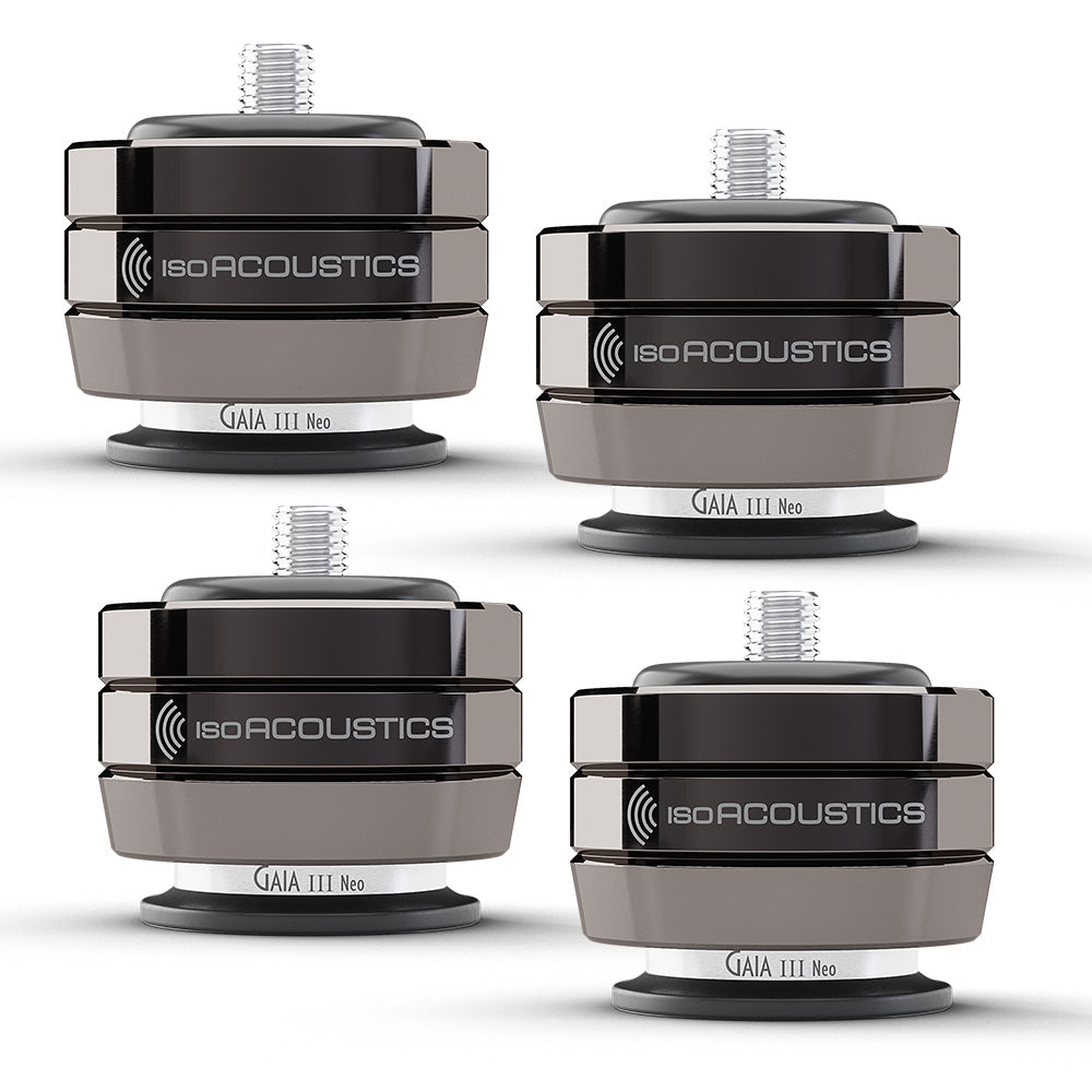 IsoAcoustics GAIA III Neo DC Isolation Feet for Floorstanding Speakers and Subwoofers - 4 Pack (Dark Chrome)