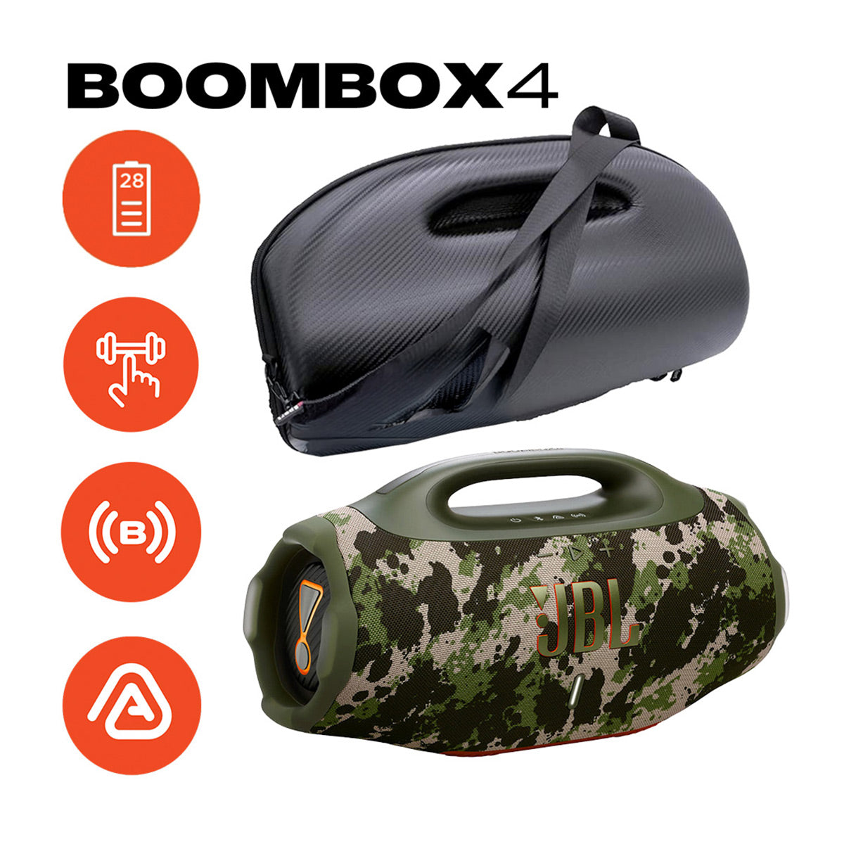 JBL Boombox 4 Waterproof Portable Bluetooth Speaker Bundle with gSport Case (Camo)