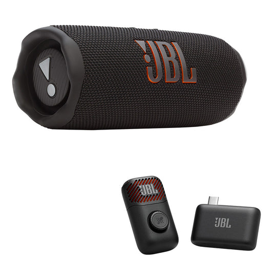 JBL Flip 7 Portable Speaker Bundle with EasySing Mic Mini (Black)