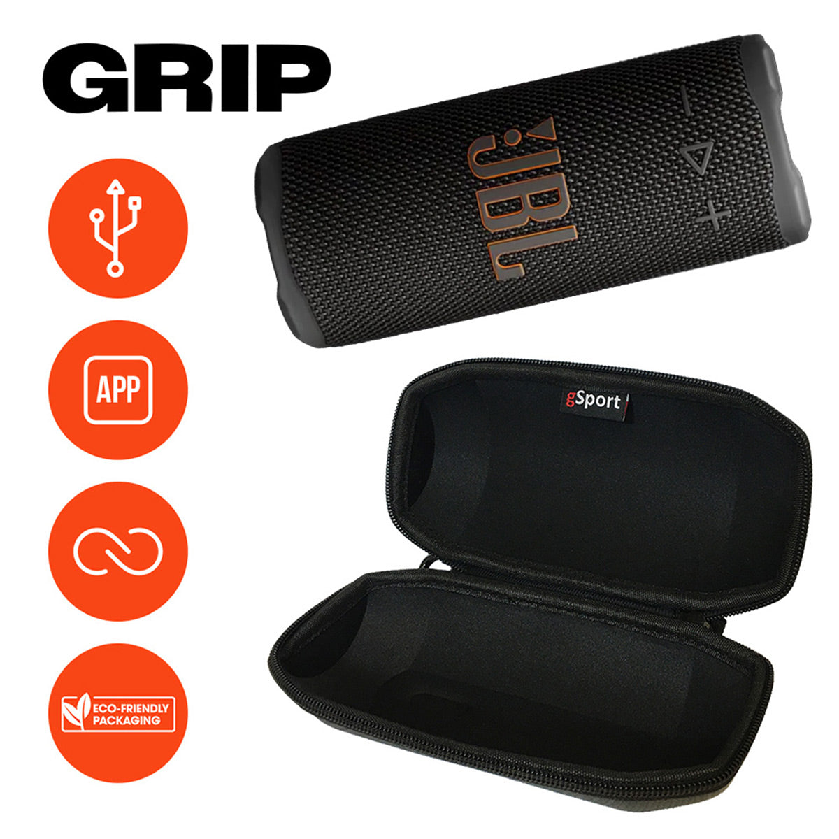 JBL Grip Compact Portable Bluetooth Speaker Bundle with gSport Case (Black)