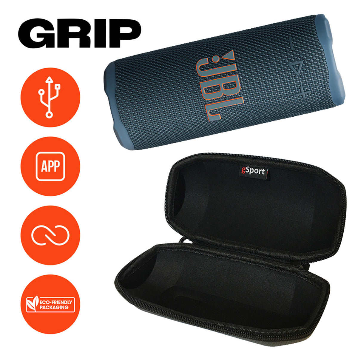 JBL Grip Compact Portable Bluetooth Speaker Bundle with gSport Case (Blue)