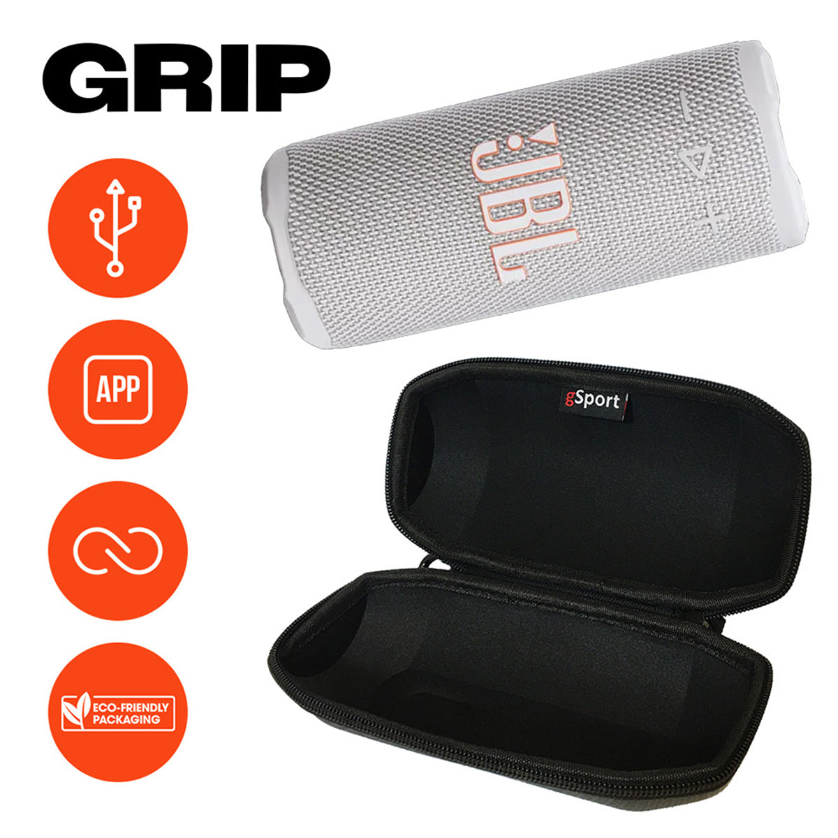 JBL Grip Compact Portable Bluetooth Speaker Bundle with gSport Case (White)