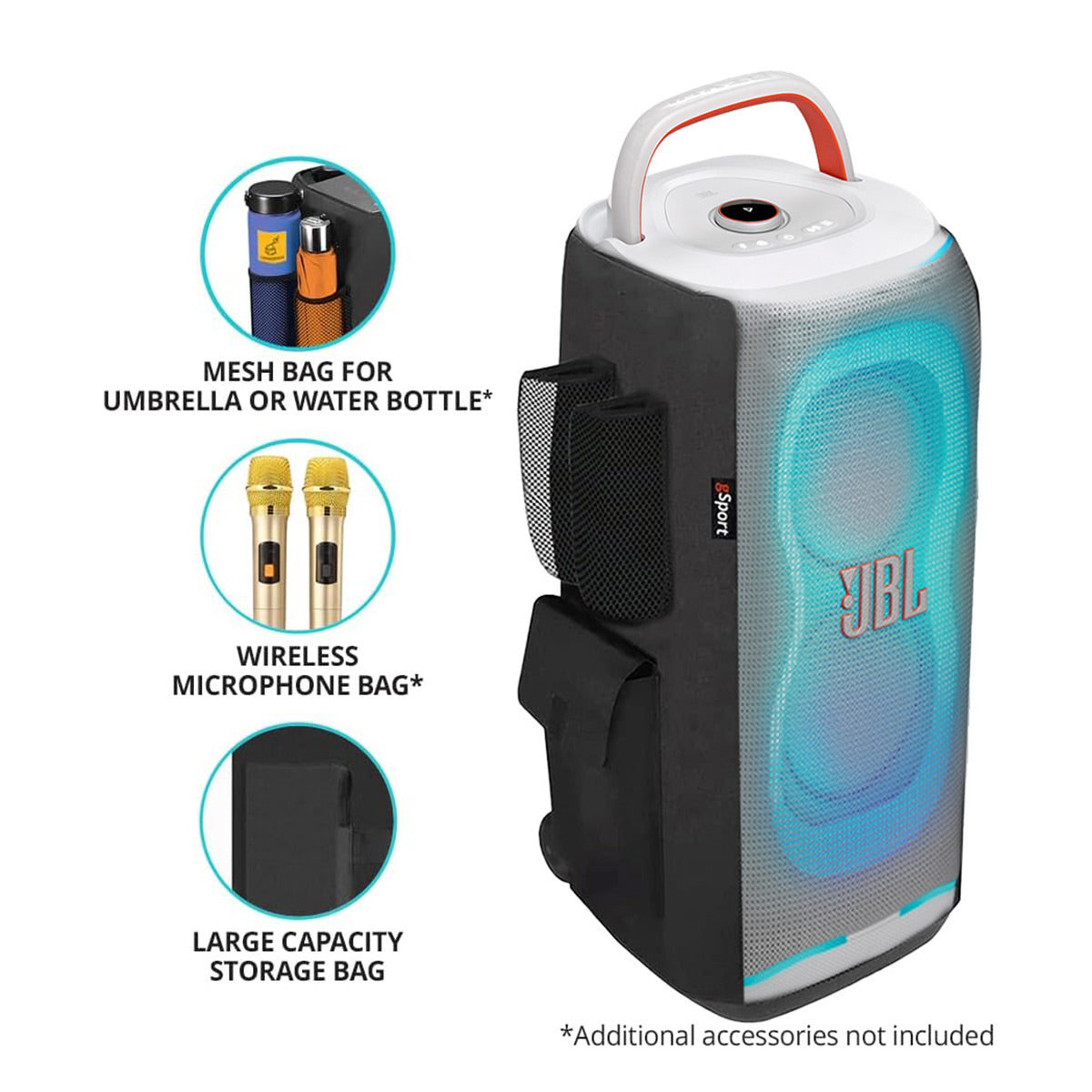 JBL PartyBox 130 Portable Party Speaker Bundle with gSport Cargo Sleeve (White)