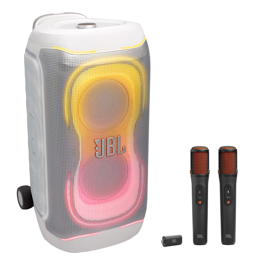 JBL PartyBox 330 Portable Party Speaker Bundle with EasySing Wireless Microphones (White)