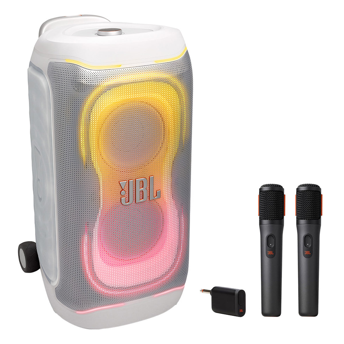 JBL PartyBox 330 Portable Party Speaker Bundle with Wireless Microphone System (White)