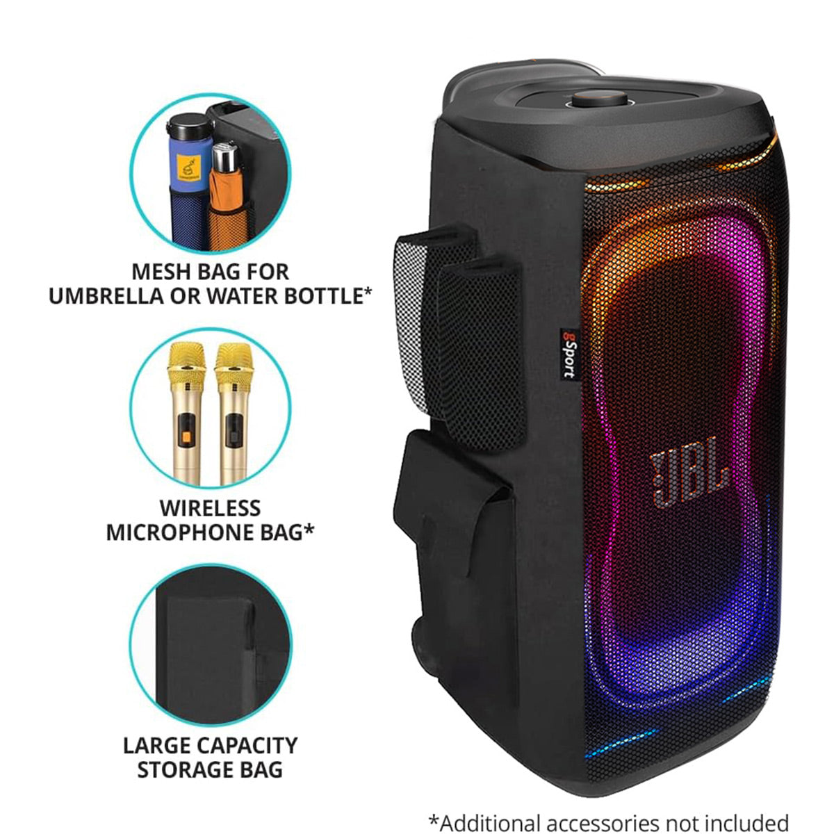 JBL PartyBox 330 Portable Party Speaker Bundle with gSport Cargo Sleeve (Black)