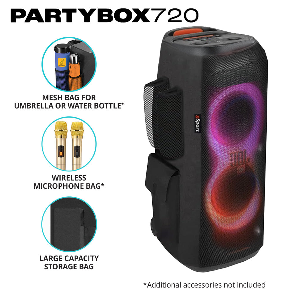 JBL PartyBox 720 Portable Party Speaker with gSport Cargo Sleeve (Black)