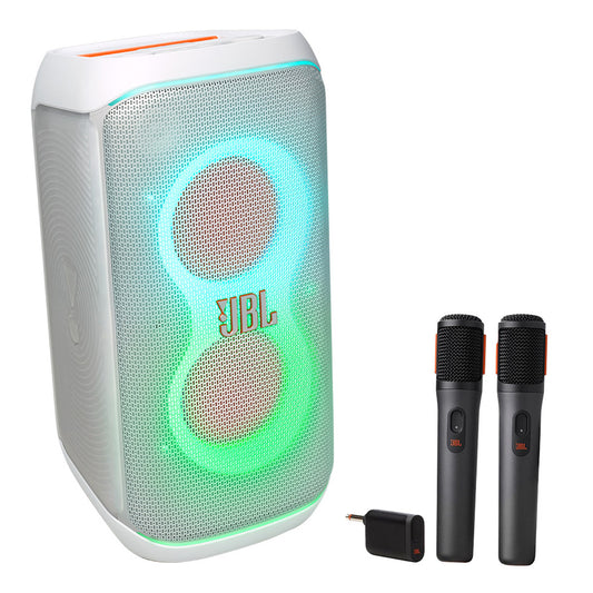 JBL PartyBox Club 120 Portable Party Speaker Bundle with Wireless Microphone System (White)