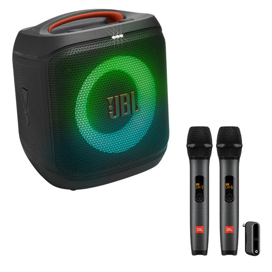 JBL PartyBox Encore Essential 2 Portable Party Speaker Bundle with 2 Wireless Microphones (Black)