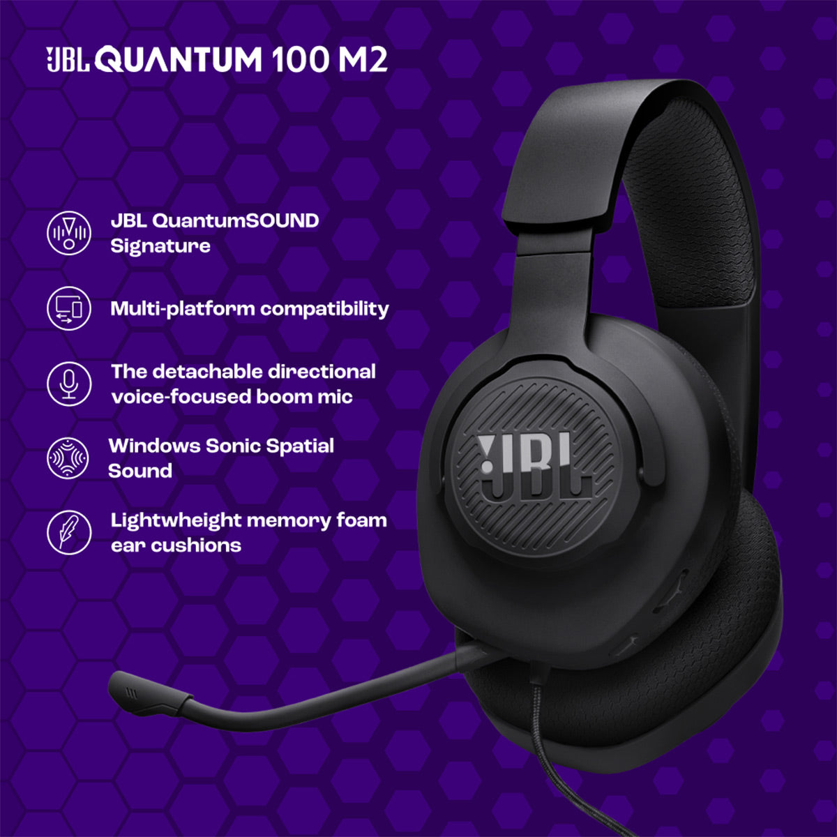 JBL Quantum 100M2 Over Ear Gaming Headphones (Black)