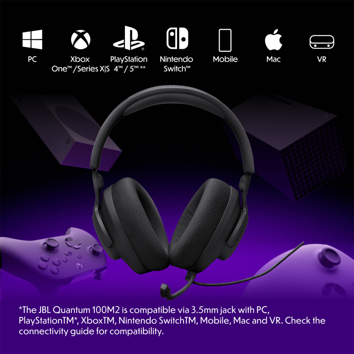 JBL Quantum 100M2 Over Ear Gaming Headphones (Black)