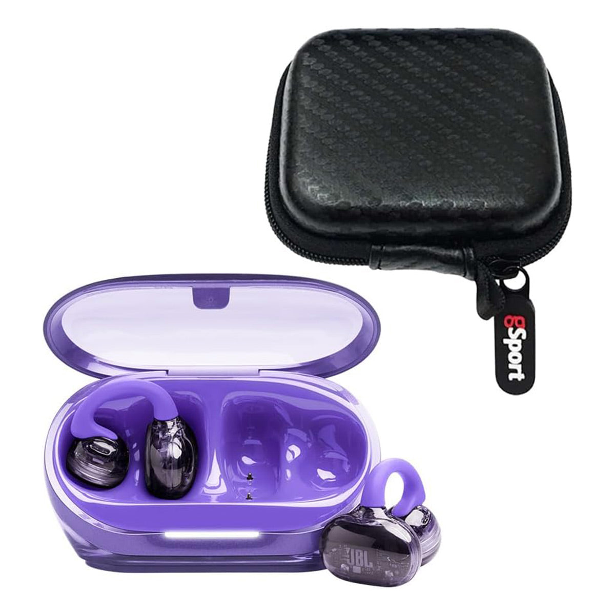 JBL Soundgear Clips True Wireless Open-Ear Headphones Bundle with gSport Case (Purple)
