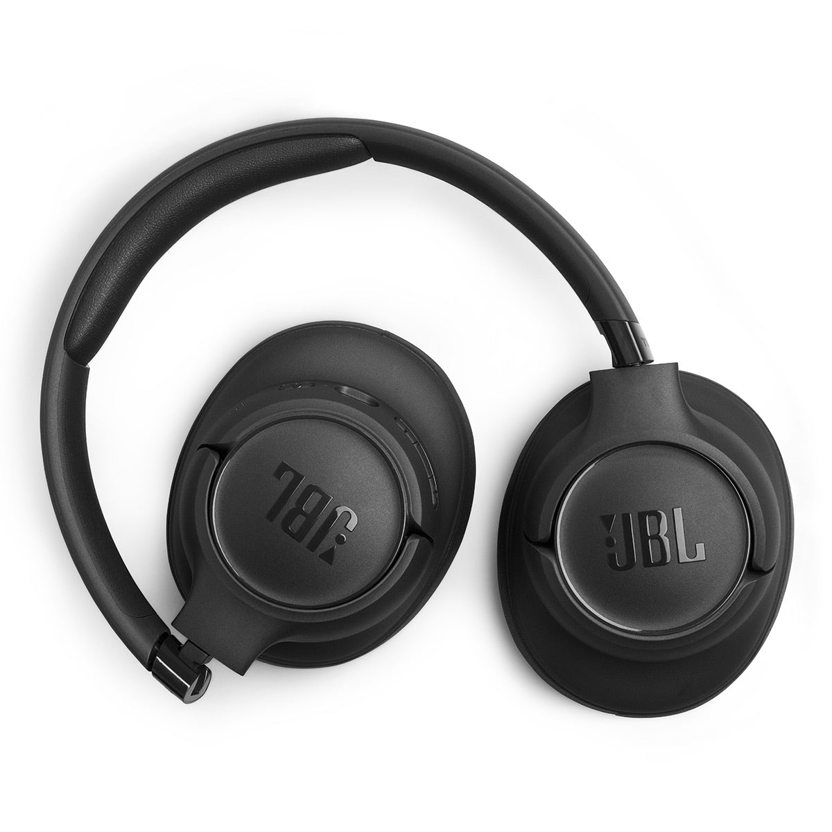 Black over-ear headphones with padded headband and embossed logo on ear cups