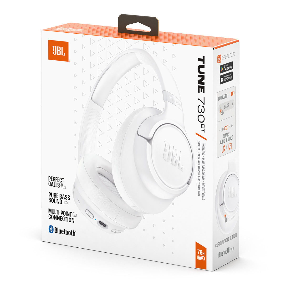 JBL Tune 730BT Wireless Over Ear Bluetooth Headphone Bundle with gSport Case (White)