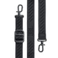 Black woven shoulder strap with metal swivel clips and adjustable buckle