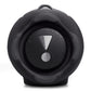 Black portable Bluetooth speaker with mesh grille, rubberized bumpers, and a top carry handle