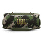 Portable Bluetooth speaker with camouflage pattern and orange JBL logo