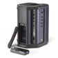 Black portable PA speaker with rear control panel and removable battery
