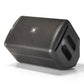 Black portable speaker with a perforated metal grille and integrated side handles