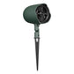 Green outdoor satellite speaker with a rounded enclosure and black ground stake mount
