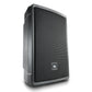 Black portable PA speaker with a perforated metal grille and textured side panels