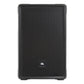 Black portable PA speaker with a perforated metal grille and a small logo badge at the bottom