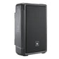 Black portable PA speaker with a perforated metal grille and textured side panel