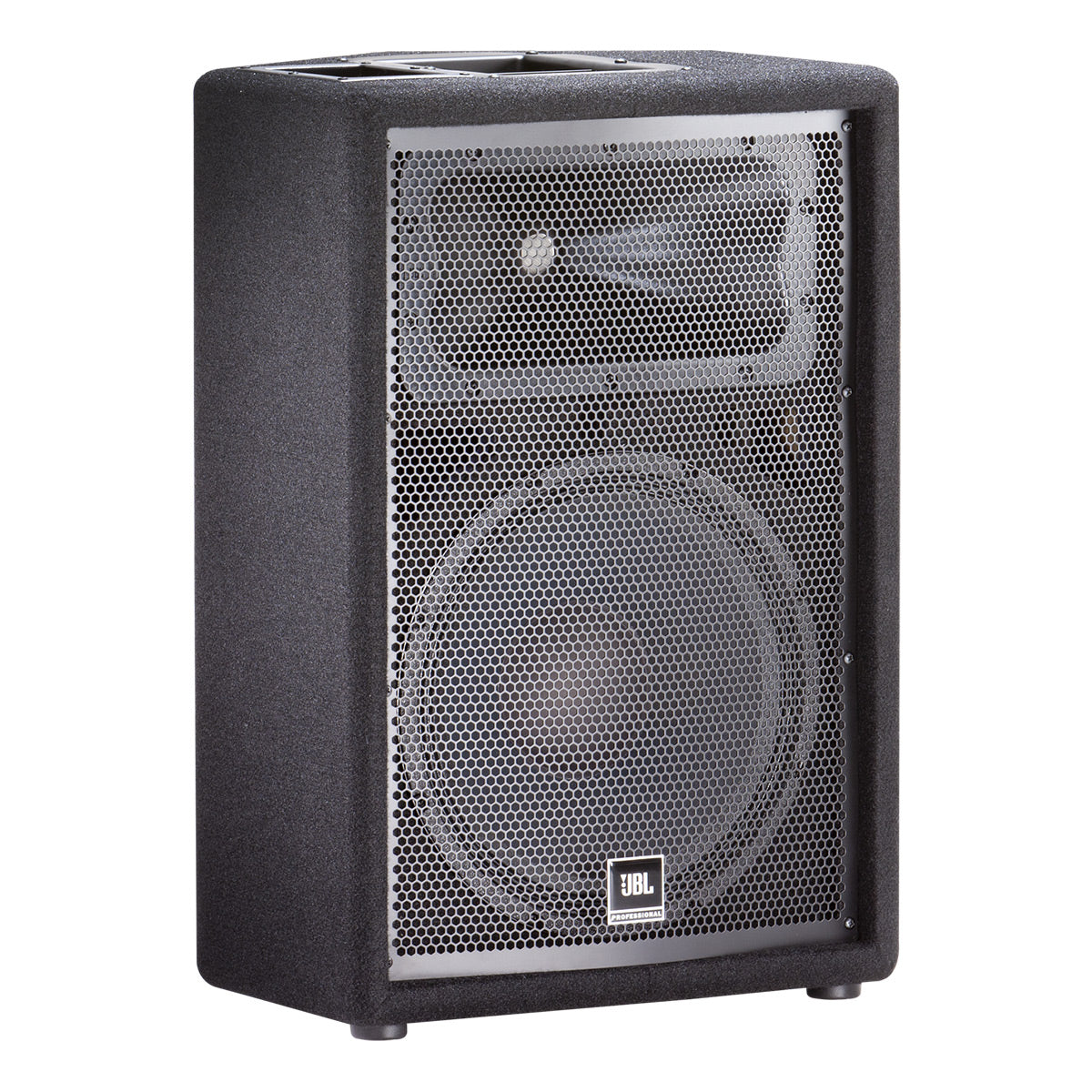 Black portable PA speaker with a perforated metal grille and top carry handle