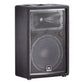 Black portable PA speaker with a perforated metal grille and top carry handle