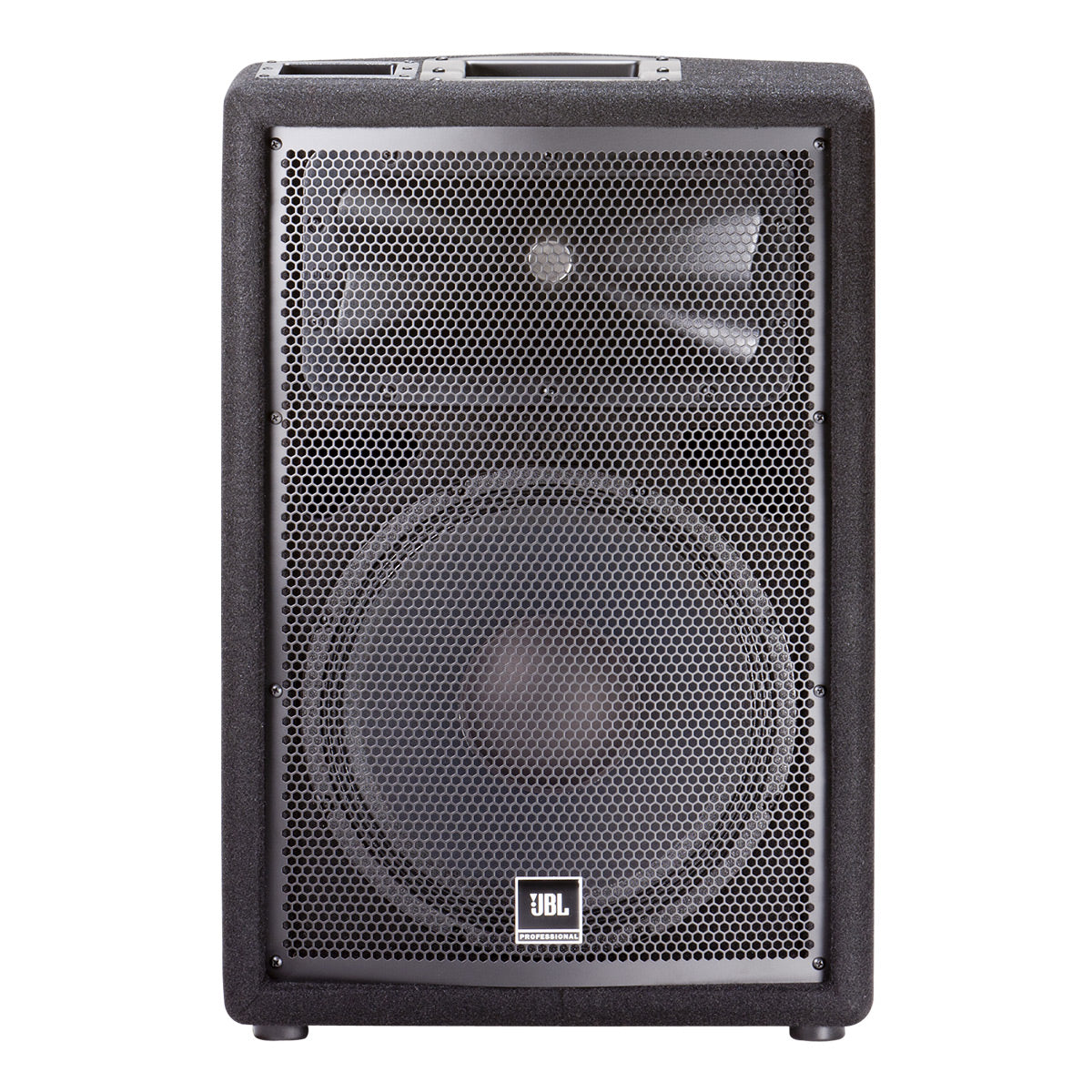 Black portable PA speaker with a perforated metal grille and top carry handle
