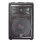 Black portable PA speaker with a perforated metal grille and top carry handle