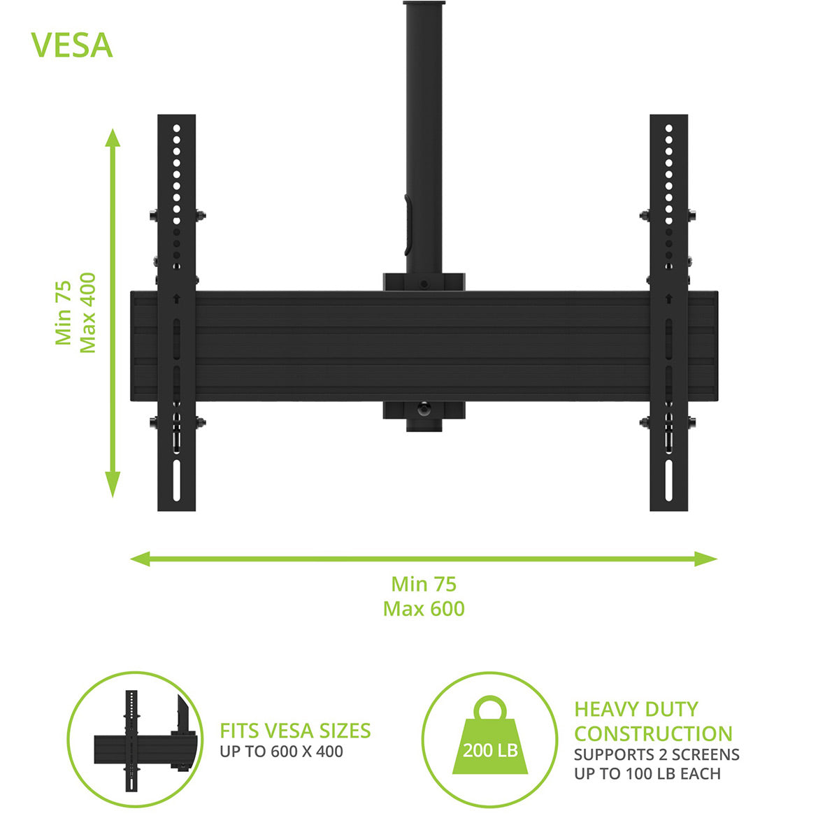 Kanto CM600BTB Back-to-Back Dual Screen TV Ceiling Mount for 40&rdquo; to 80&rdquo; TVs