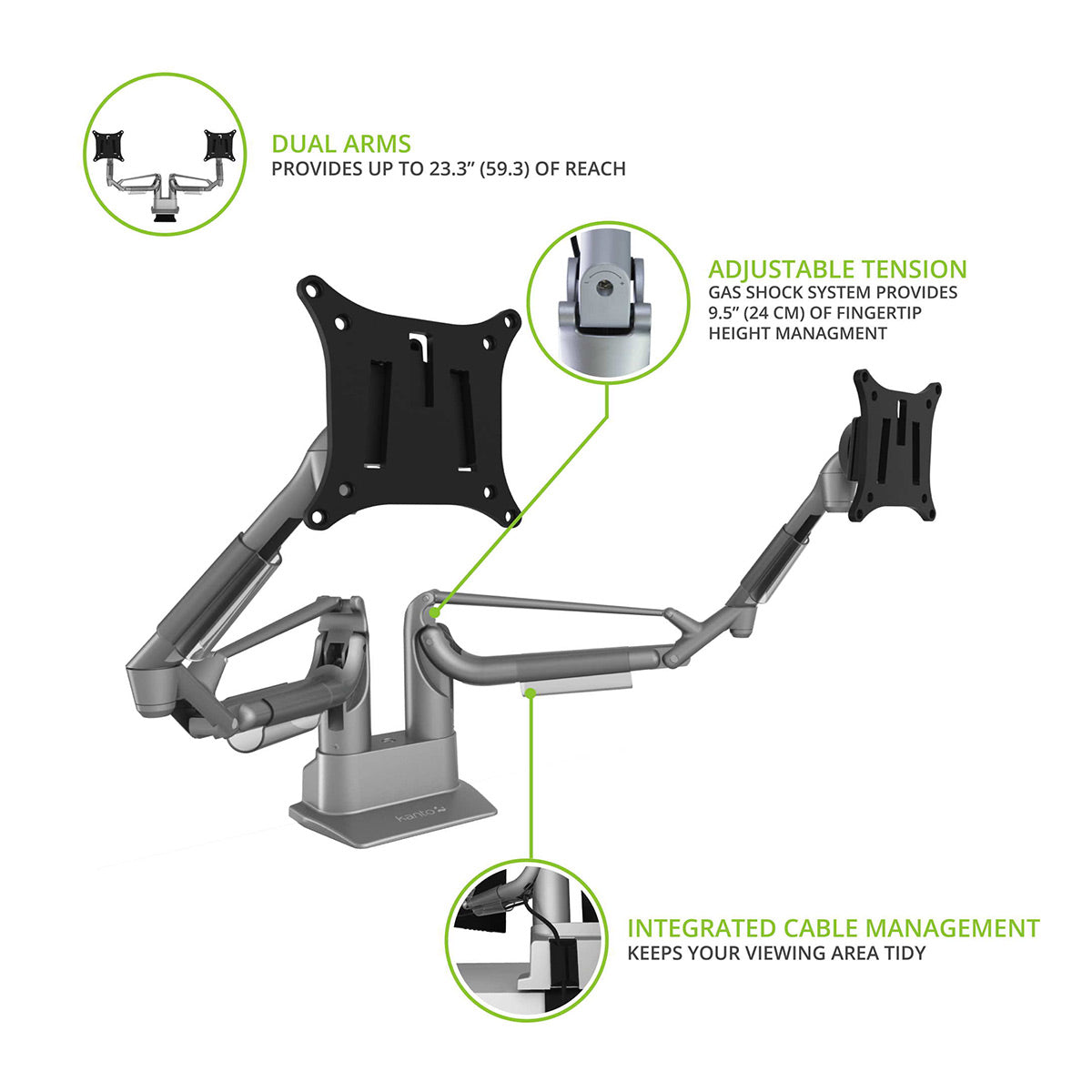 Kanto DMS2000 Dual-Arm Desktop Monitor Mount for 17" - 32" Displays (Silver)