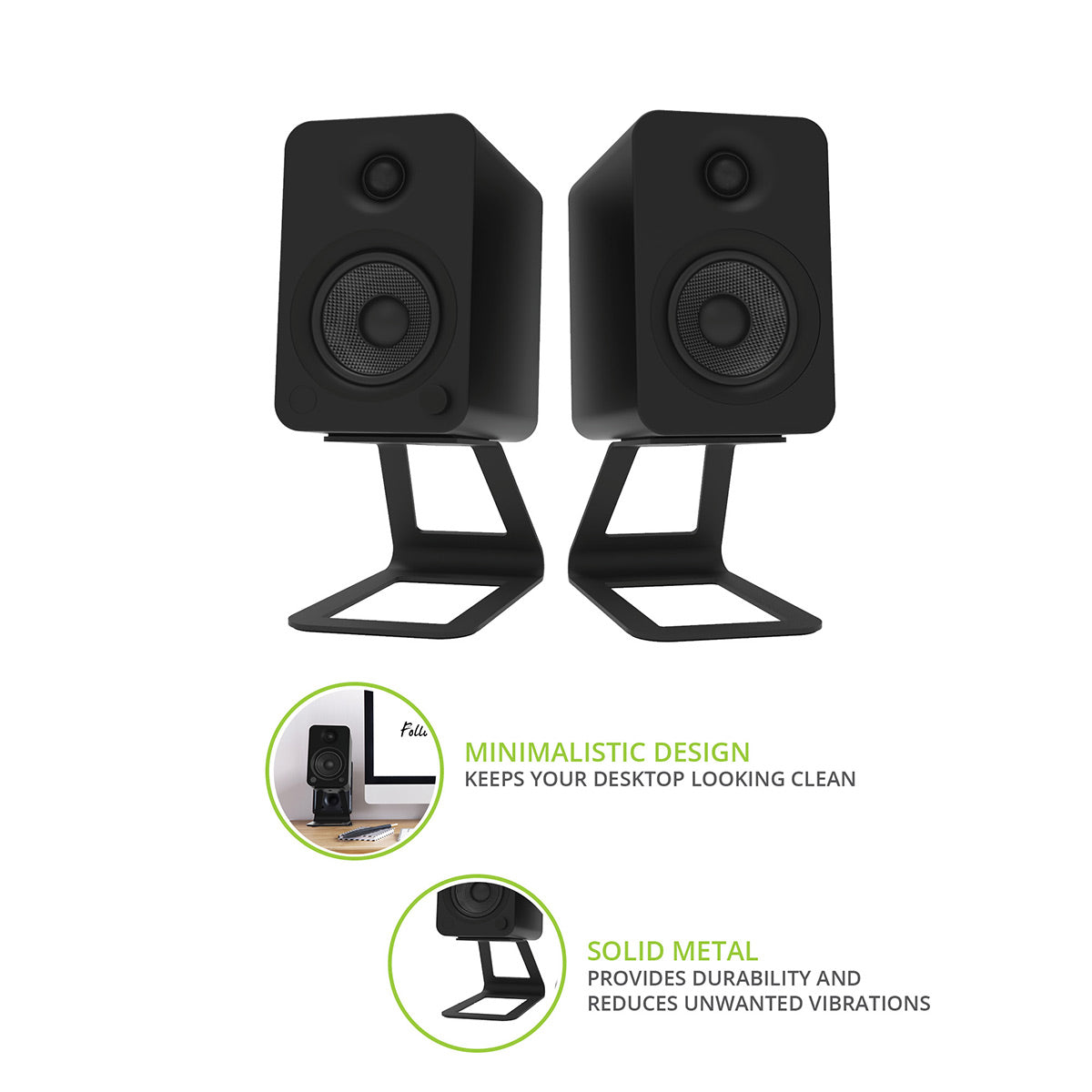 Kanto Elevated Desktop Speaker Stands for Midsize Speakers - Pair (Black)