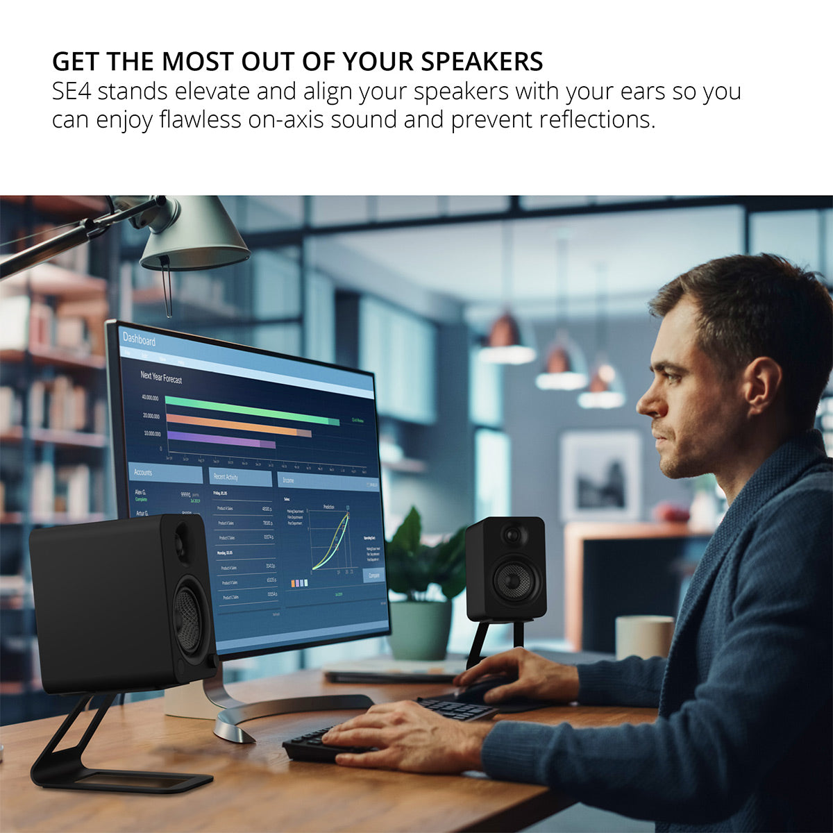 Kanto Elevated Desktop Speaker Stands for Midsize Speakers - Pair (Black)