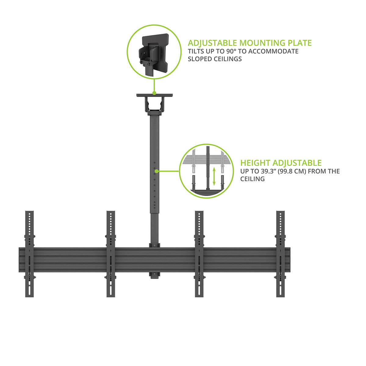 Kanto MBC211T Menu Board Ceiling Mount System with Tilting Arms for 40" - 60" TVs (2 Screens)