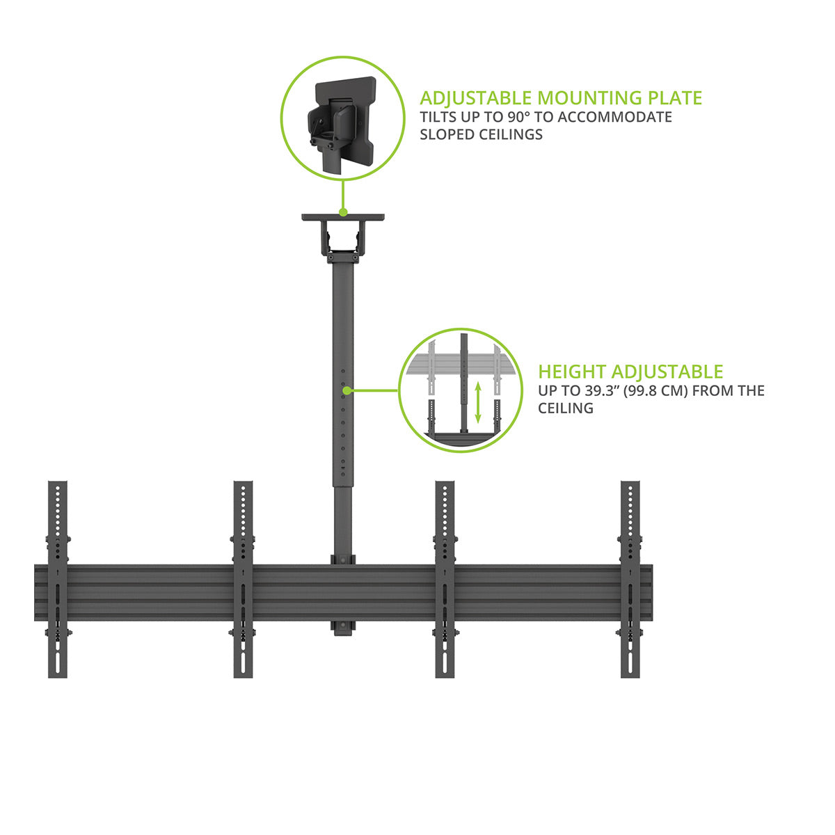 Kanto MBC311T Menu Board Ceiling Mount System with Tilting Arms for 40" - 60" TVs (3 Screens)