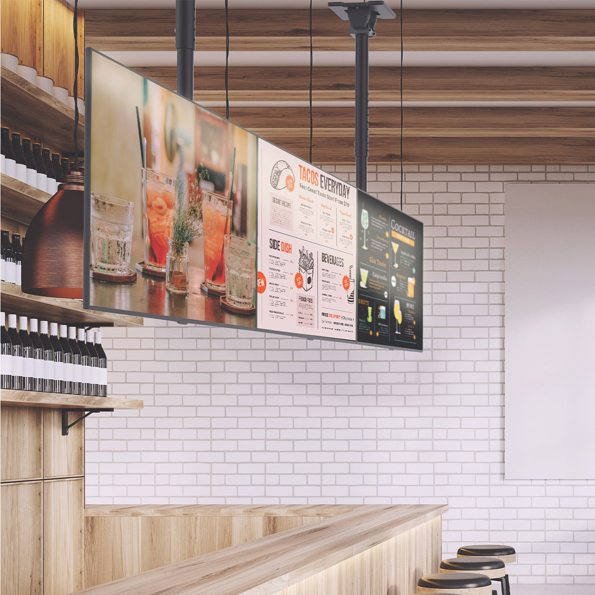 Kanto MBC311T Menu Board Ceiling Mount System with Tilting Arms for 40" - 60" TVs (3 Screens)