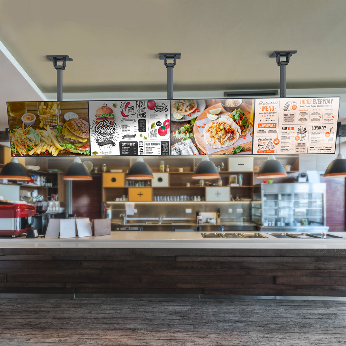 Kanto MBC411T Menu Board Ceiling Mount System with Tilting Arms for 40" - 60" TVs (4 Screens)