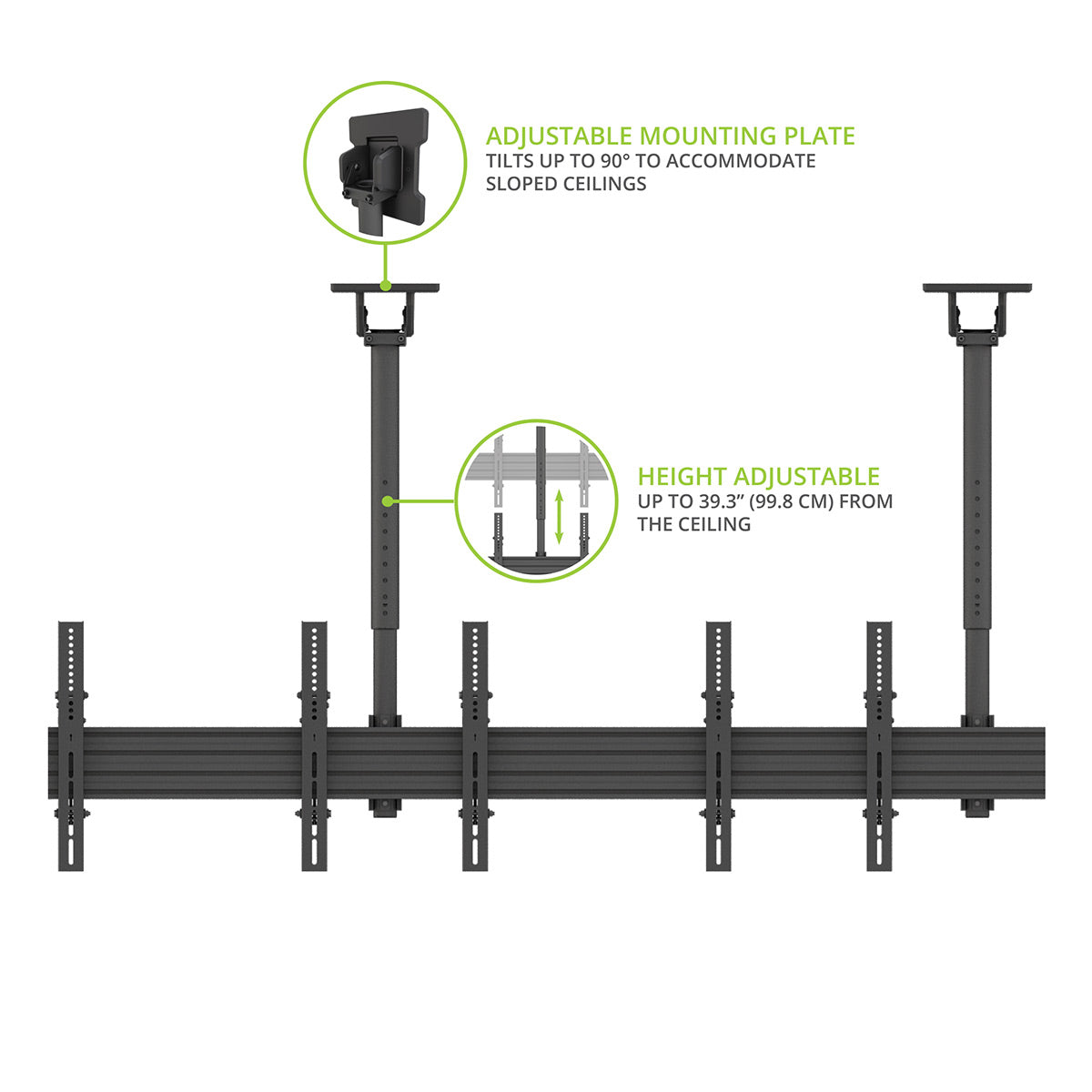 Kanto MBC411T Menu Board Ceiling Mount System with Tilting Arms for 40" - 60" TVs (4 Screens)